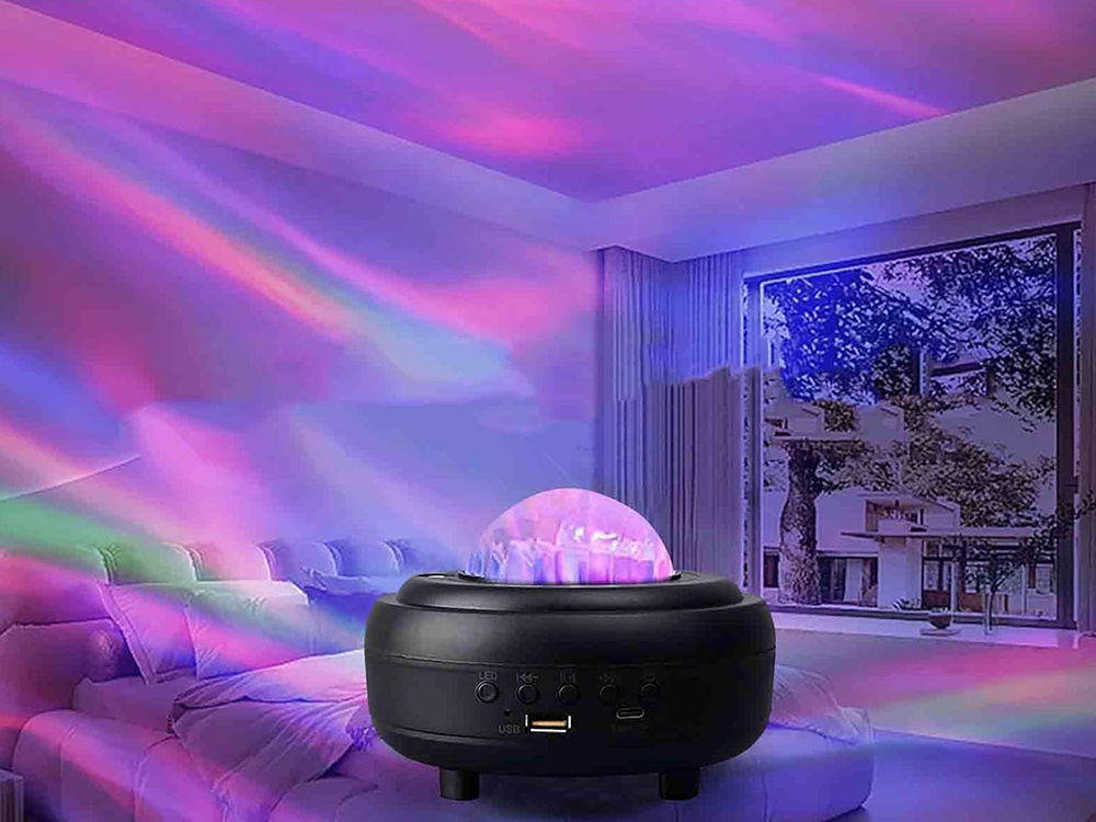 Naktinė led lempa projektorius su bluetooth garsiakalbiu