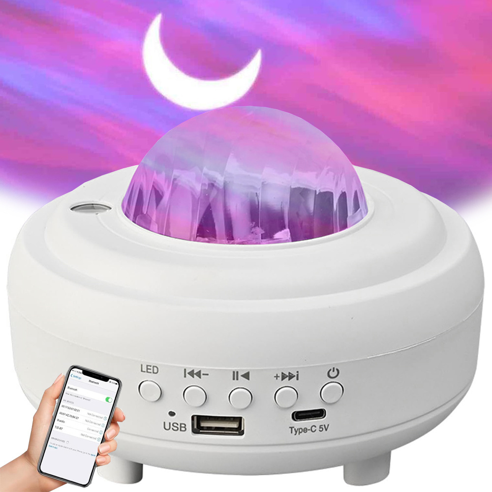 Naktinė led lempa projektorius su bluetooth garsiakalbiu