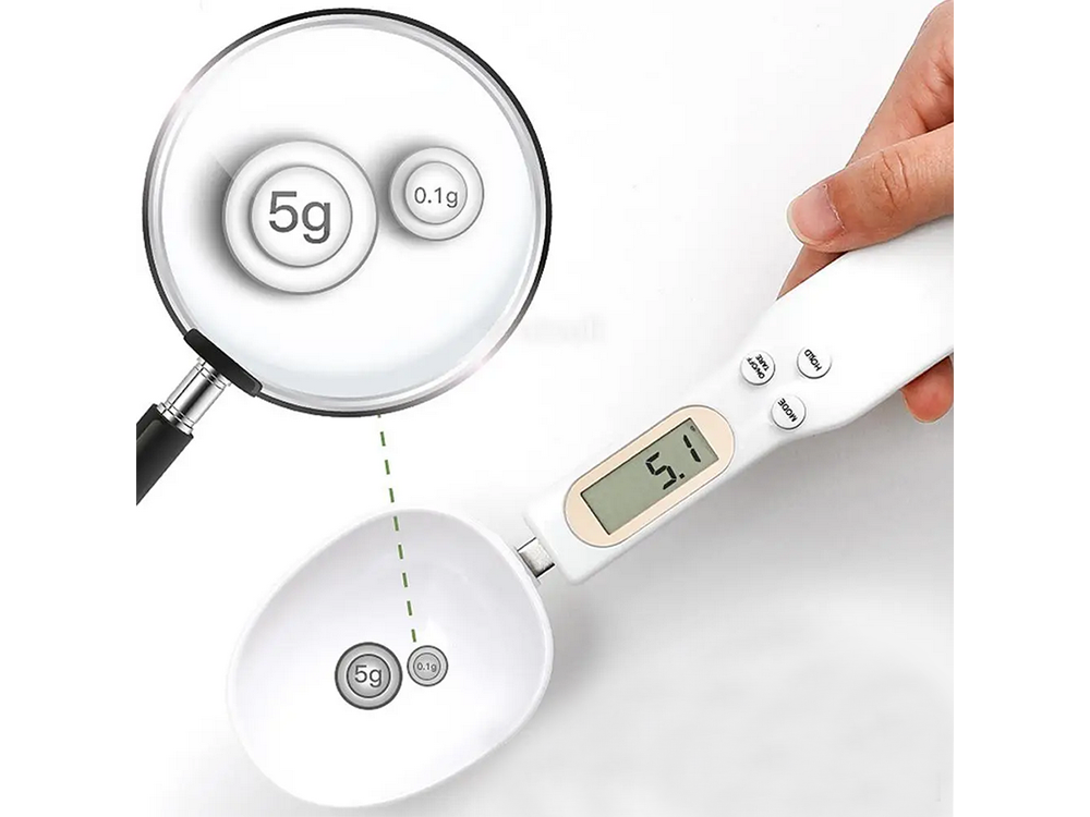 Elektroninis virtuvės šaukštas-svarstyklės su lcd ekranu, iki 500 g 2