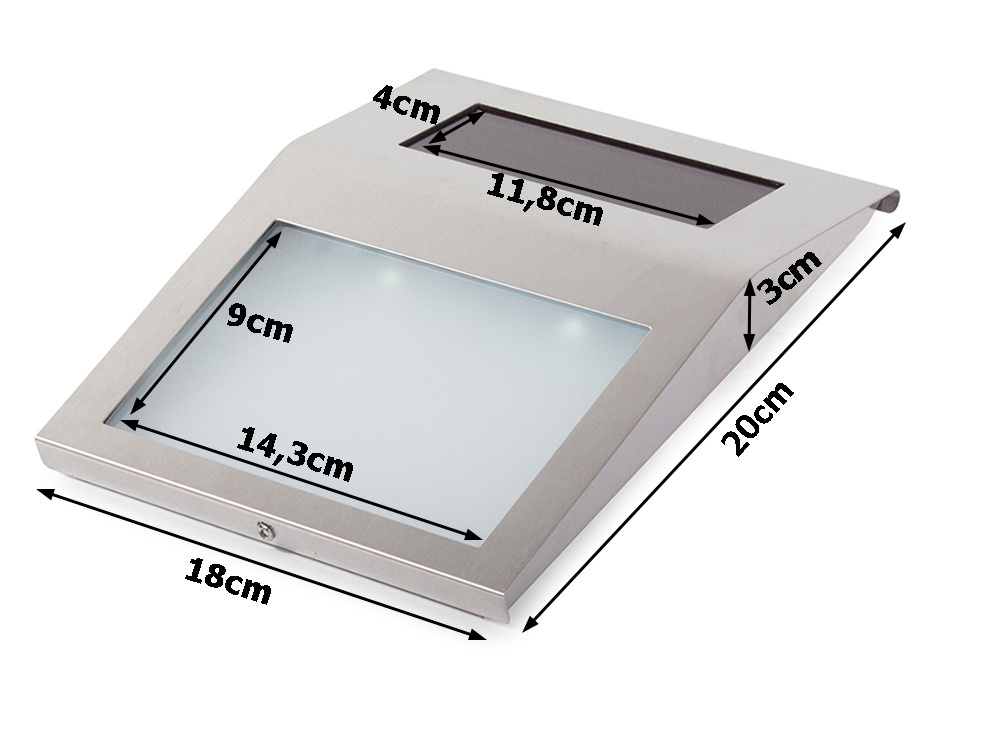 Adreso lentelė su saulės baterija, 18x20 cm, 2 led