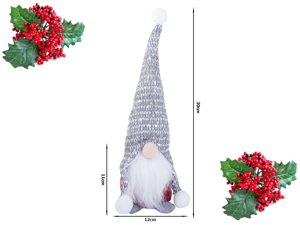 Kalėdinis nykštukas su pilka kepure, 30 cm