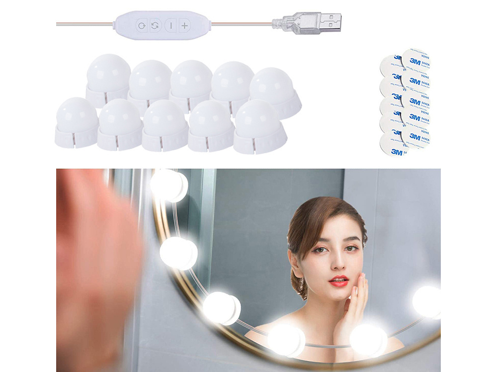 Led veidrodžio lemputės makiažui, 10 vnt., usb
