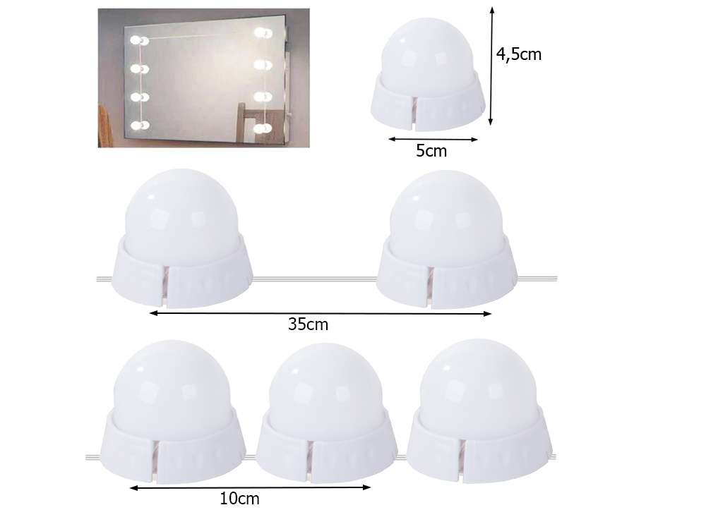 Led veidrodžio lemputės makiažui, 10 vnt., usb