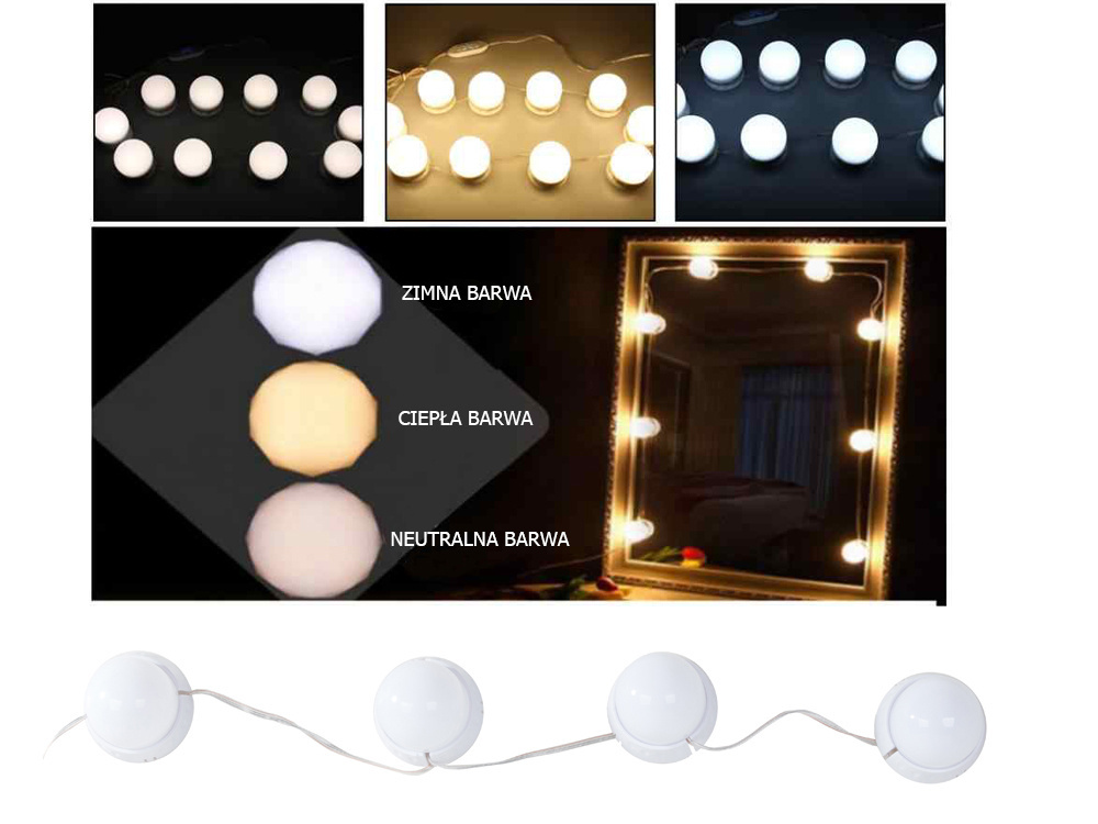Led veidrodžio lemputės makiažui, 10 vnt., usb