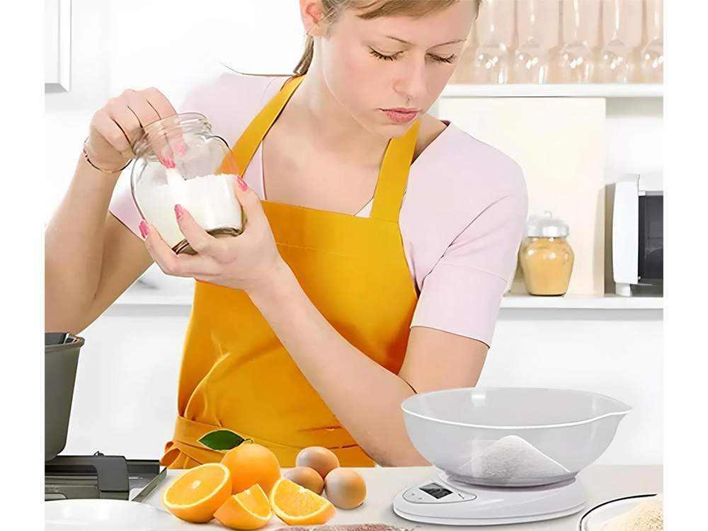 Elektroninės virtuvinės svarstyklės su skaitmeniniu ekranu ir 800 ml talpos dubeniu