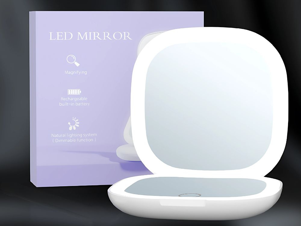 Makiažo veidrodėlis su led apšvietimu, 9x9x2 cm