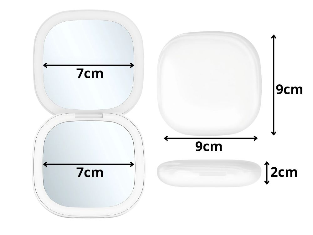 Makiažo veidrodėlis su led apšvietimu, 9x9x2 cm