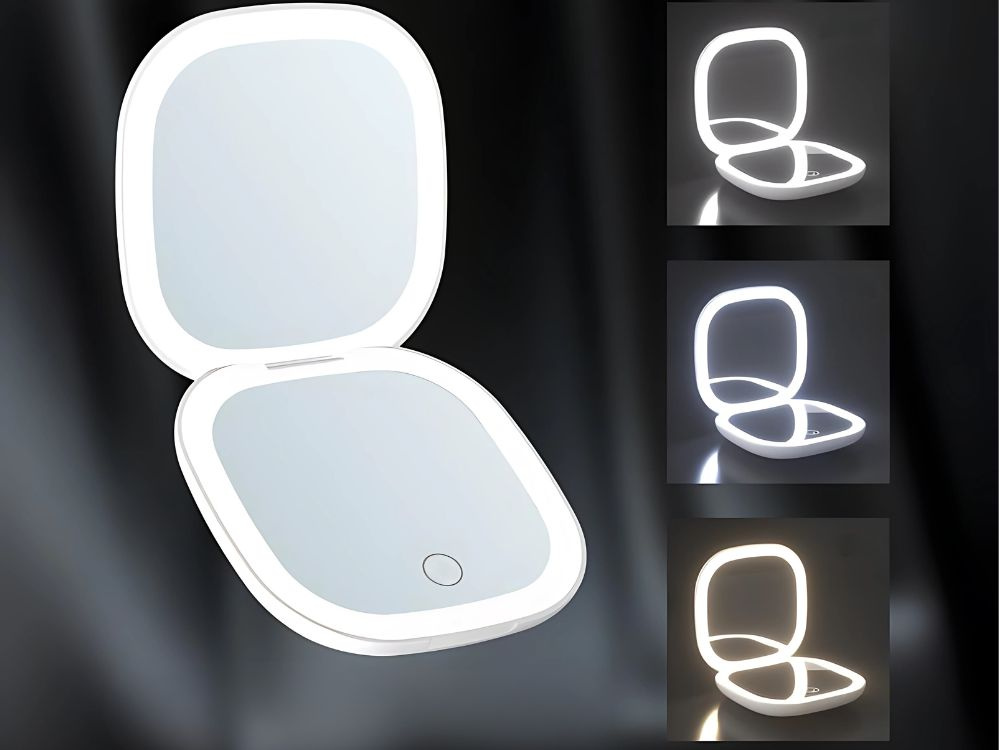 Makiažo veidrodėlis su led apšvietimu, 9x9x2 cm