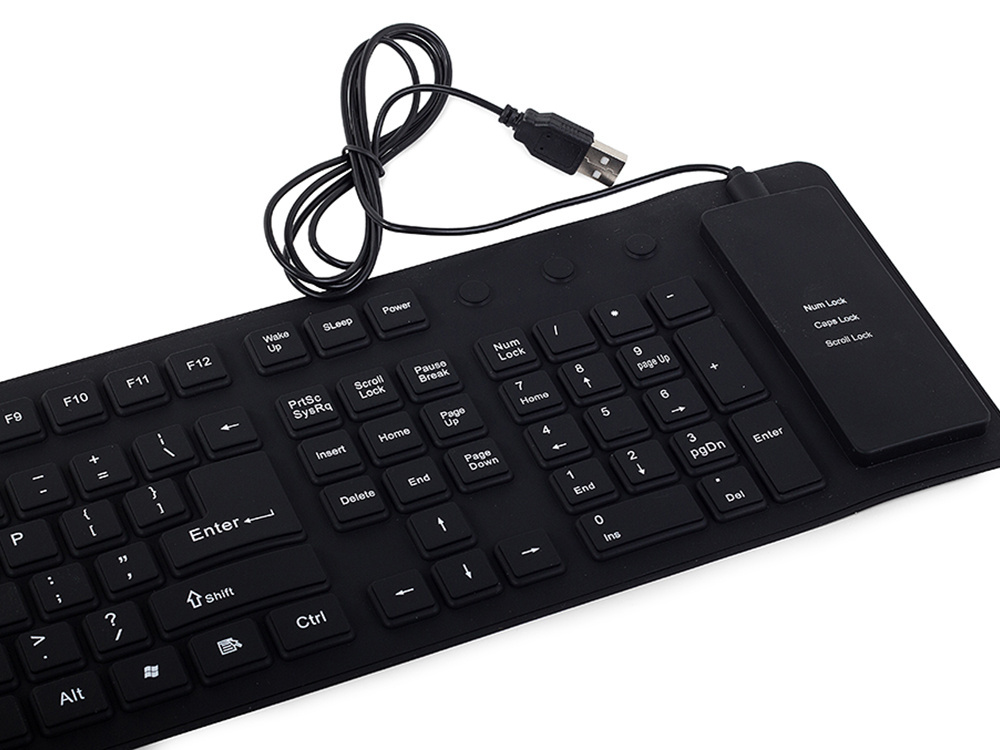 Silikoninė klaviatūra usb juoda su skaitmenine dalimi