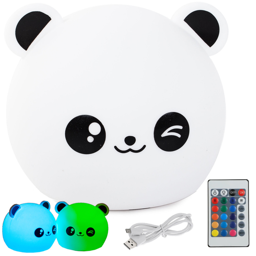 Vaikiška naktinė lempa panda su rgb apšvietimu ir nuotolinio valdymo pulteliu