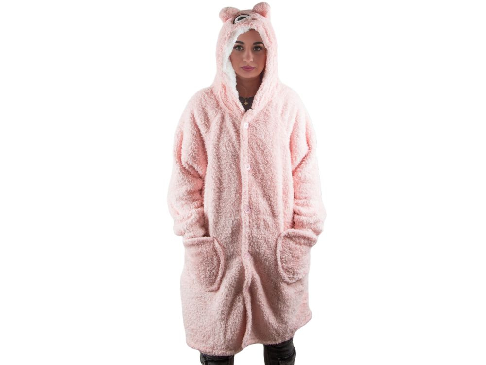 Šiltas oversize xl pledas su gobtuvu, rožinė