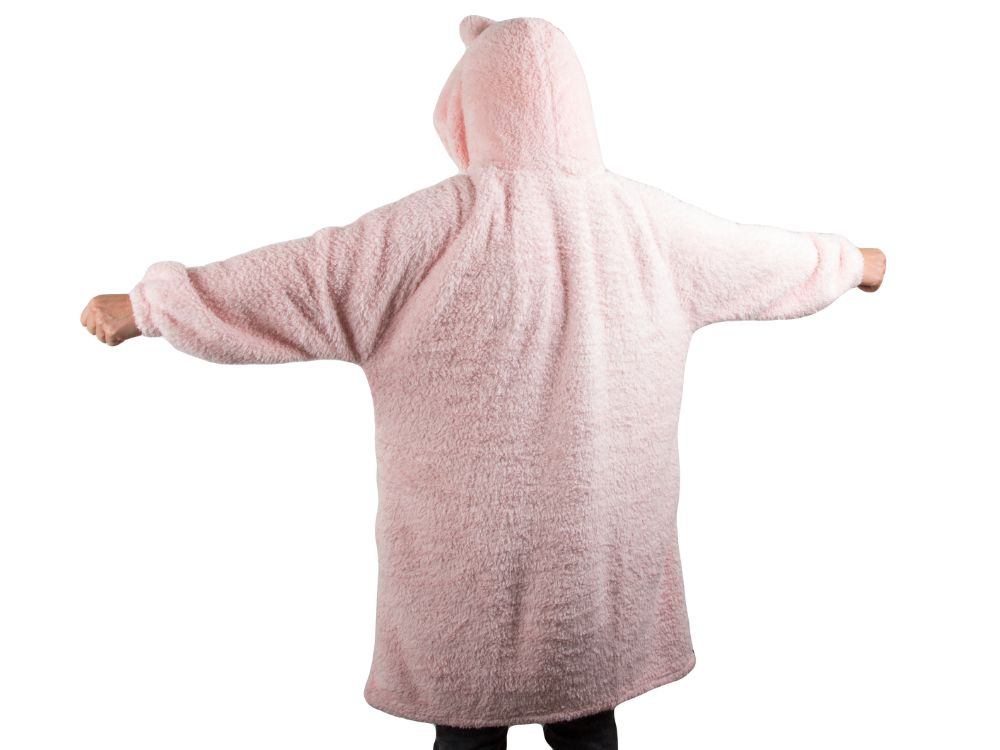 Šiltas oversize xl pledas su gobtuvu, rožinė