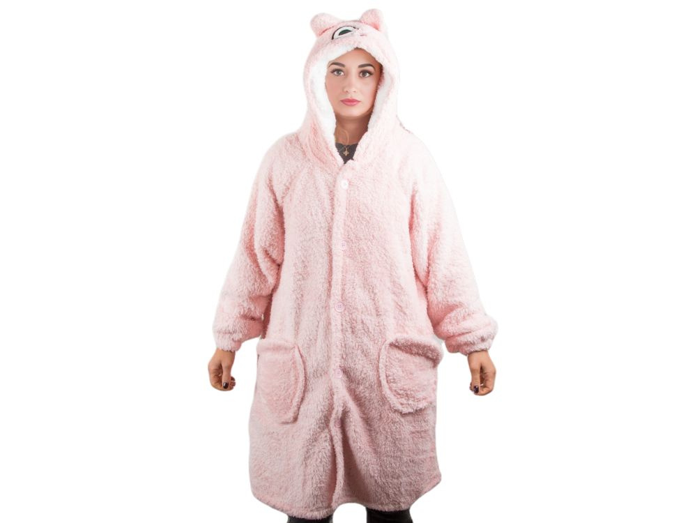 Šiltas oversize xl pledas su gobtuvu, rožinė