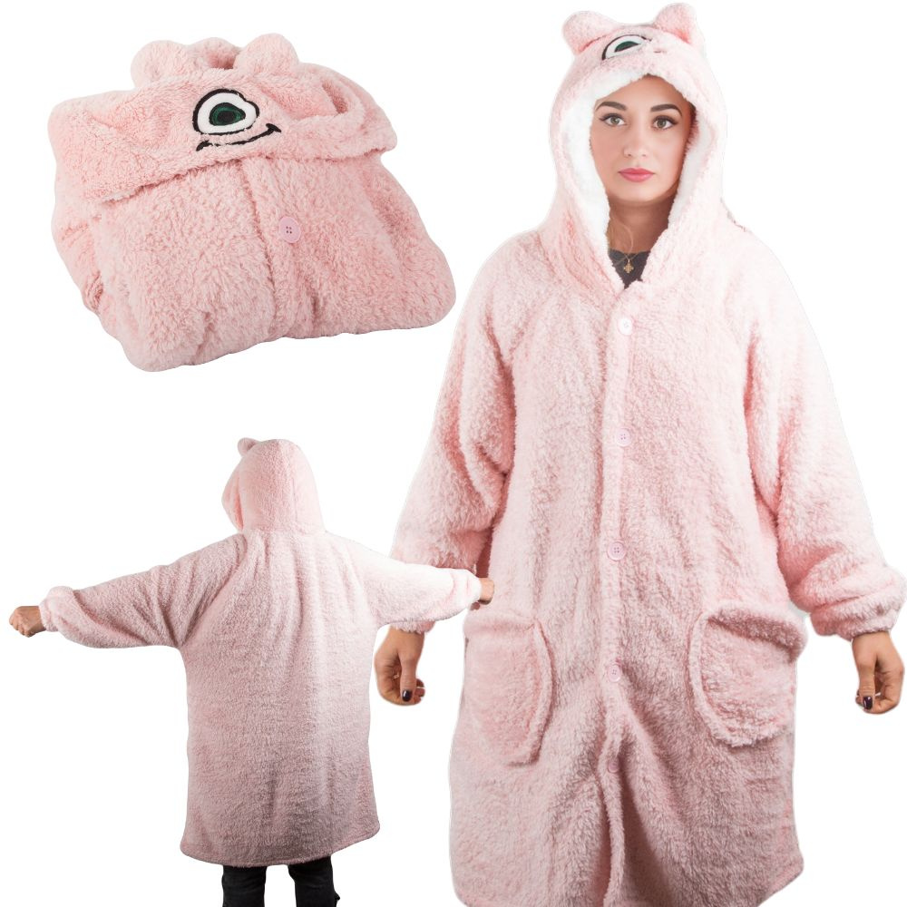 Šiltas oversize xl pledas su gobtuvu, rožinė