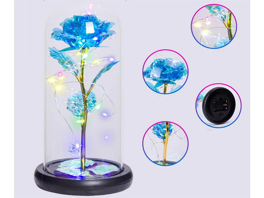 Amžina rožė stikliniame gaubte su led apšvietimu, 21 cm