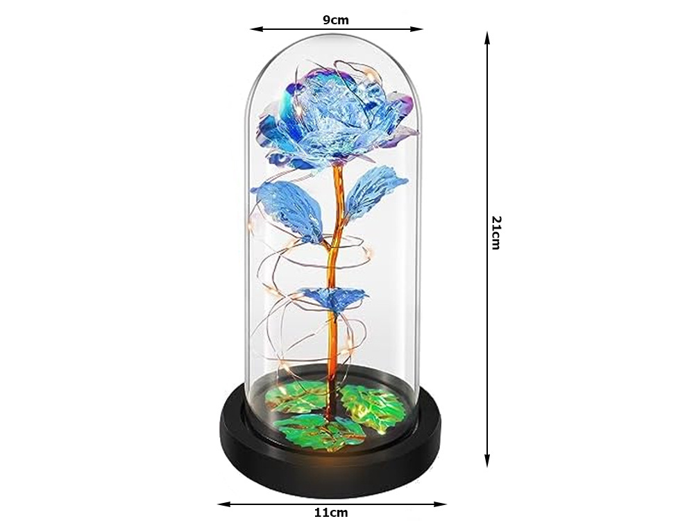 Amžina rožė stikliniame gaubte su led apšvietimu, 21 cm
