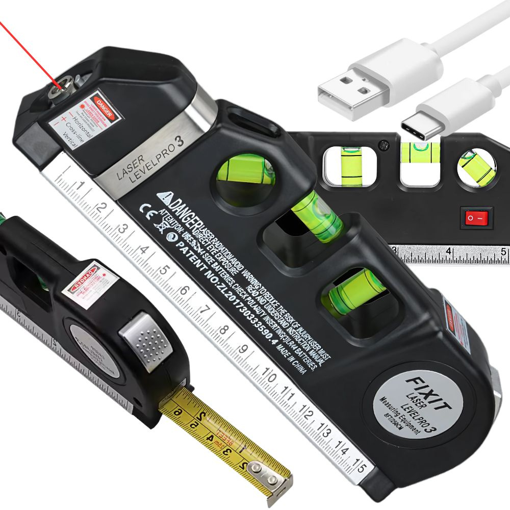 Lazerinė lygintuvas su matuokliu 2,5m, 3 režimai, usb