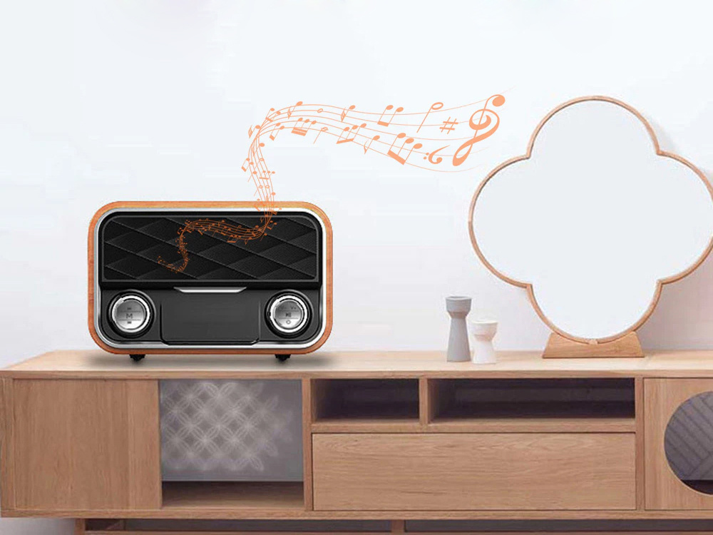 Belaidis garsiakalbis su bluetooth ir fm radiju, retro dizainas, 6w