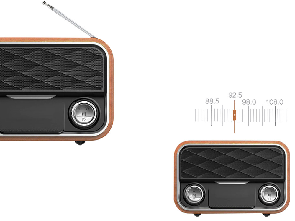 Belaidis garsiakalbis su bluetooth ir fm radiju, retro dizainas, 6w