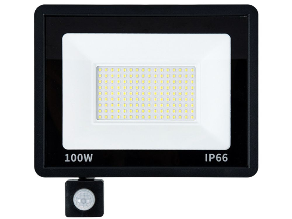 Led prožektorius su judesio ir prieblandos jutikliais 100w 6000k ip66