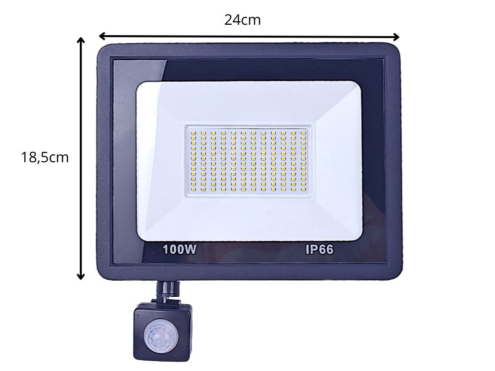 Led prožektorius su judesio ir prieblandos jutikliais 100w 6000k ip66