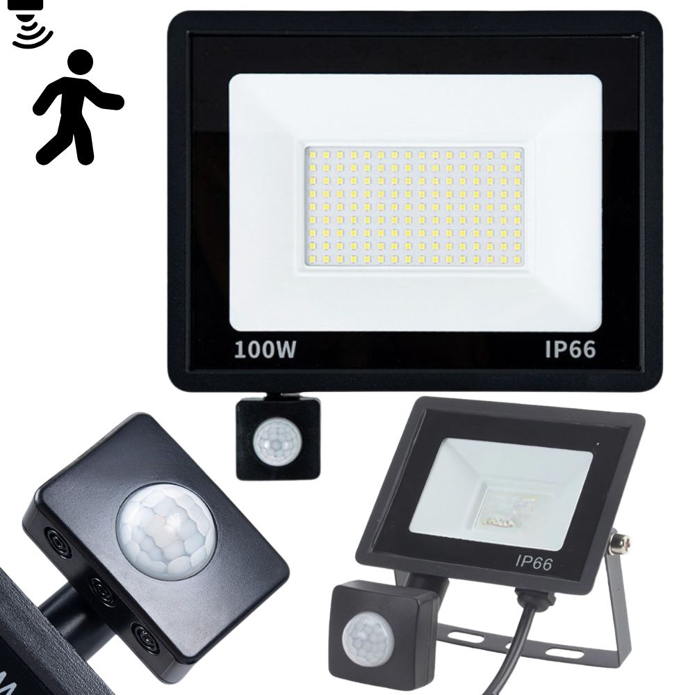 Led prožektorius su judesio ir prieblandos jutikliais 100w 6000k ip66