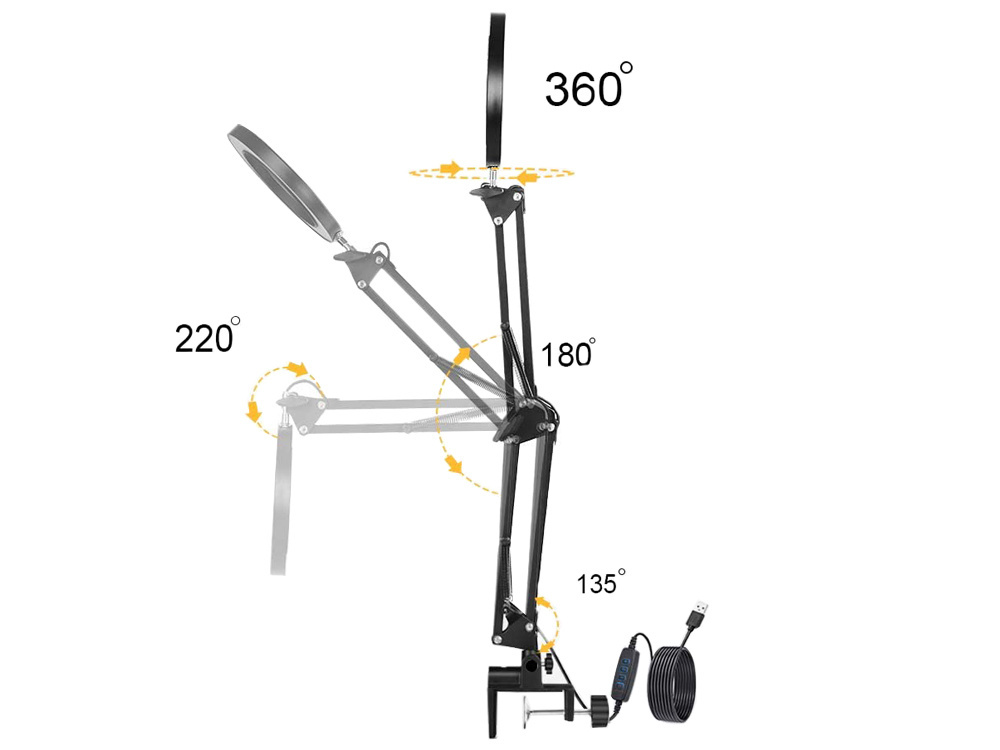 Kosmetinė lempa su didinamuoju stiklu, 54 led, 16 cm
