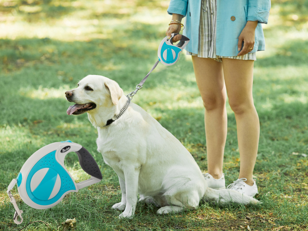 Automatinis pavadėlis šunims 5m (iki 20kg), mėlynas
