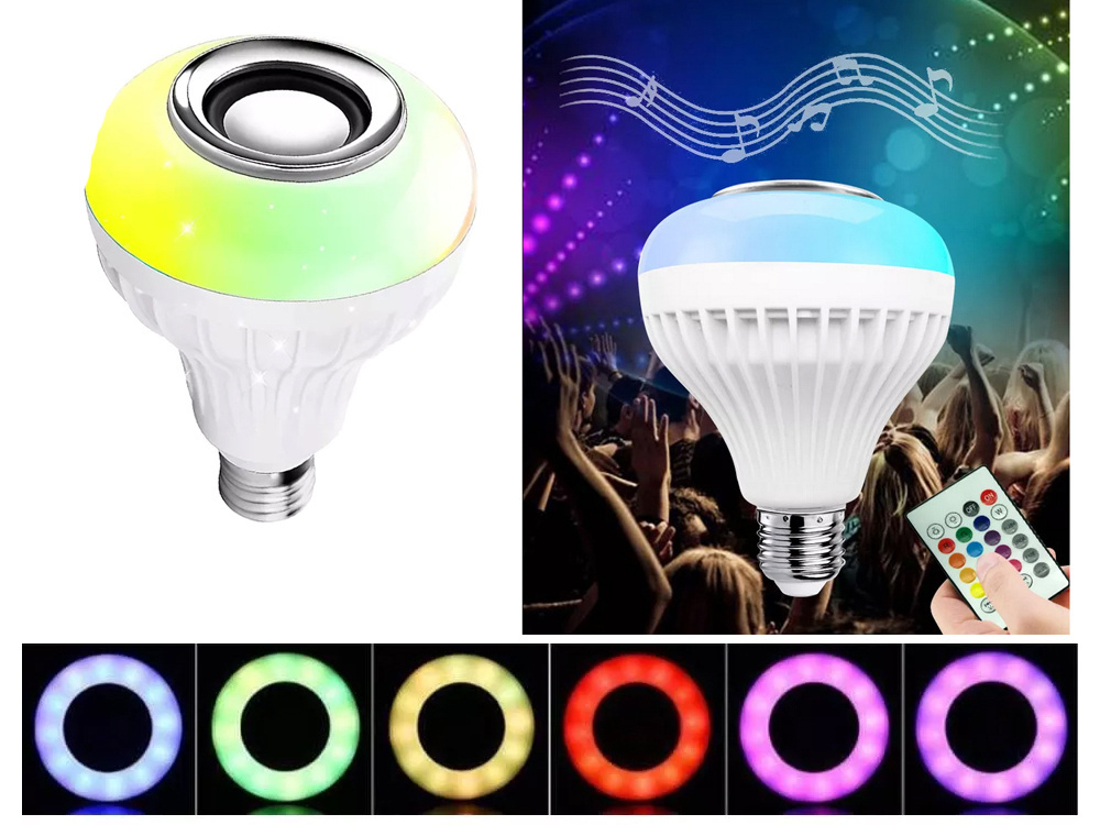 Led lemputė rgb su bluetooth garsiakalbiu ir nuotoliniu valdymu 2