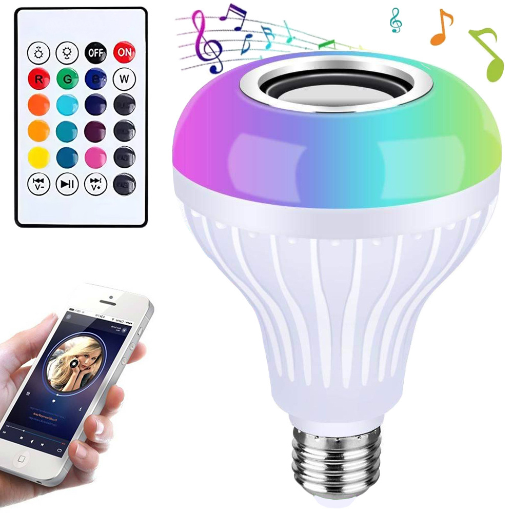 Led lemputė rgb su bluetooth garsiakalbiu ir nuotoliniu valdymu