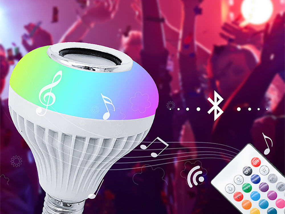 Led lemputė rgb su bluetooth garsiakalbiu ir nuotoliniu valdymu