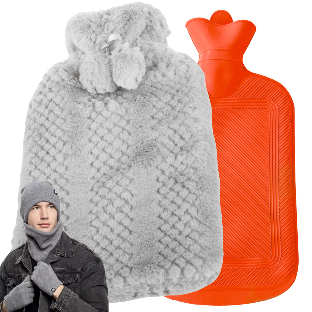 Guminis termoforas su užvalkalu, 2 l, pilkas, 34x19 cm