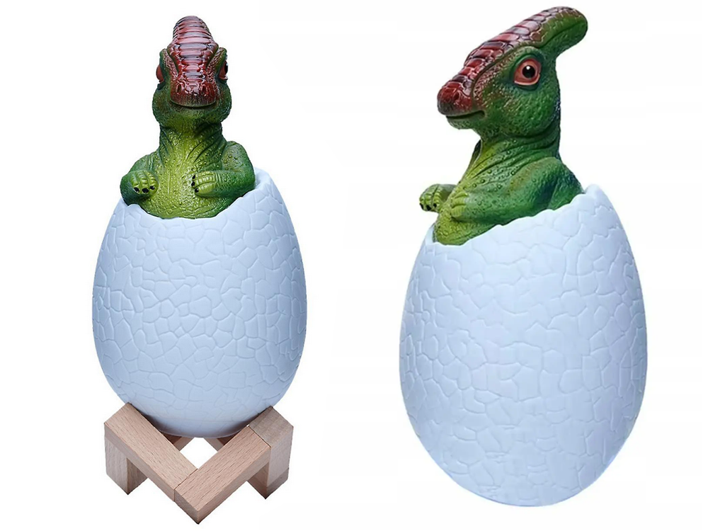 Naktinė lempa dinozauras, rgb led, su medine pagrindu