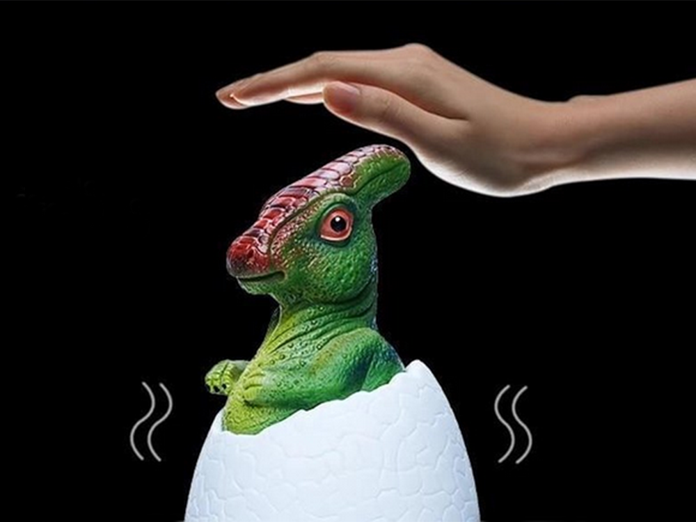 Naktinė lempa dinozauras, rgb led, su medine pagrindu