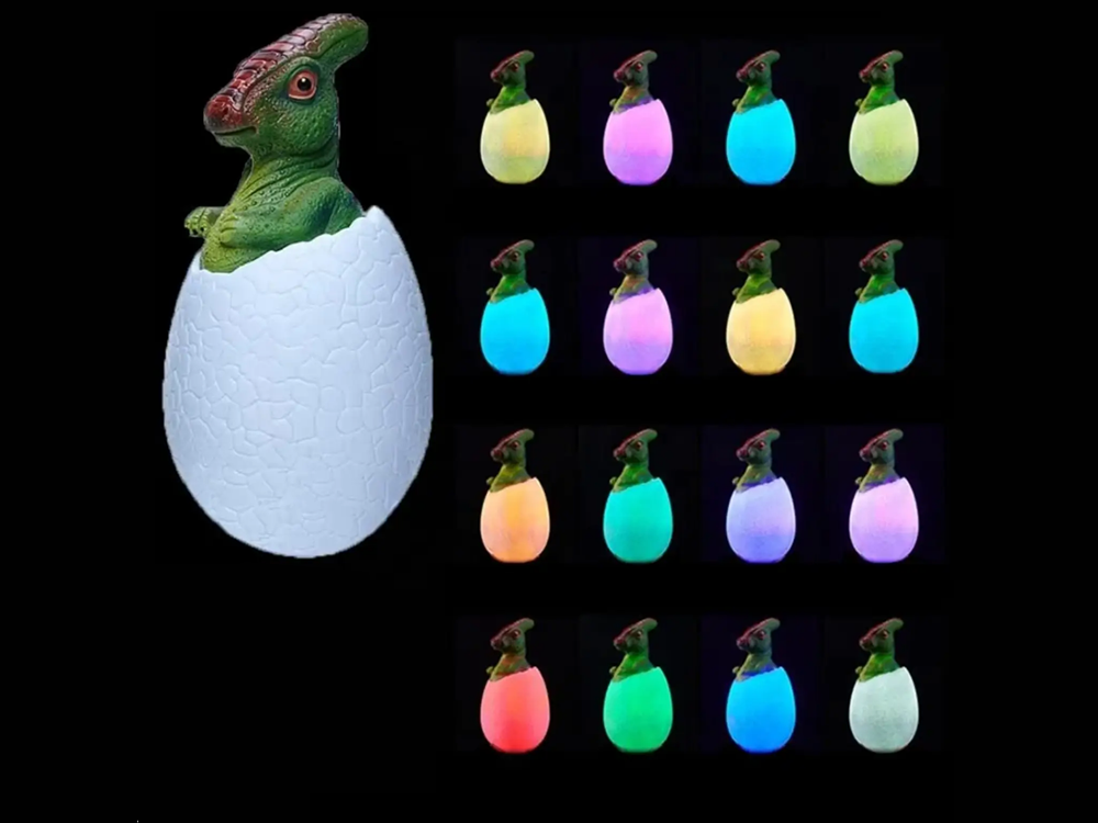 Naktinė lempa dinozauras, rgb led, su medine pagrindu