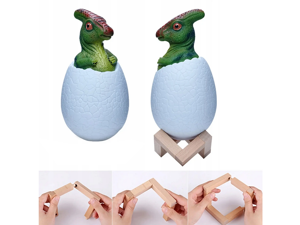 Naktinė lempa dinozauras, rgb led, su medine pagrindu