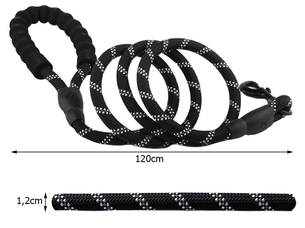 Šunų pavadėlis su rankena, 120 cm, juodas