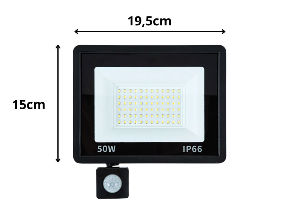 Led prožektorius su judesio ir šviesos jutikliu 50w 6000k ip66