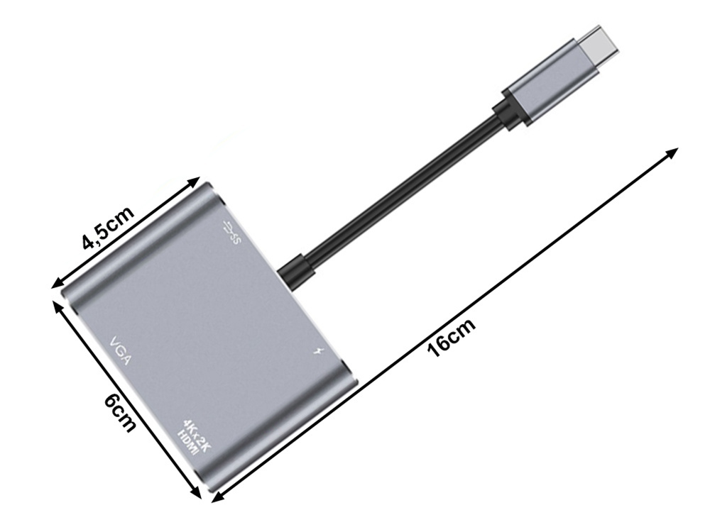 Adapteris usb-c į hdmi 4k vga usb 3.0