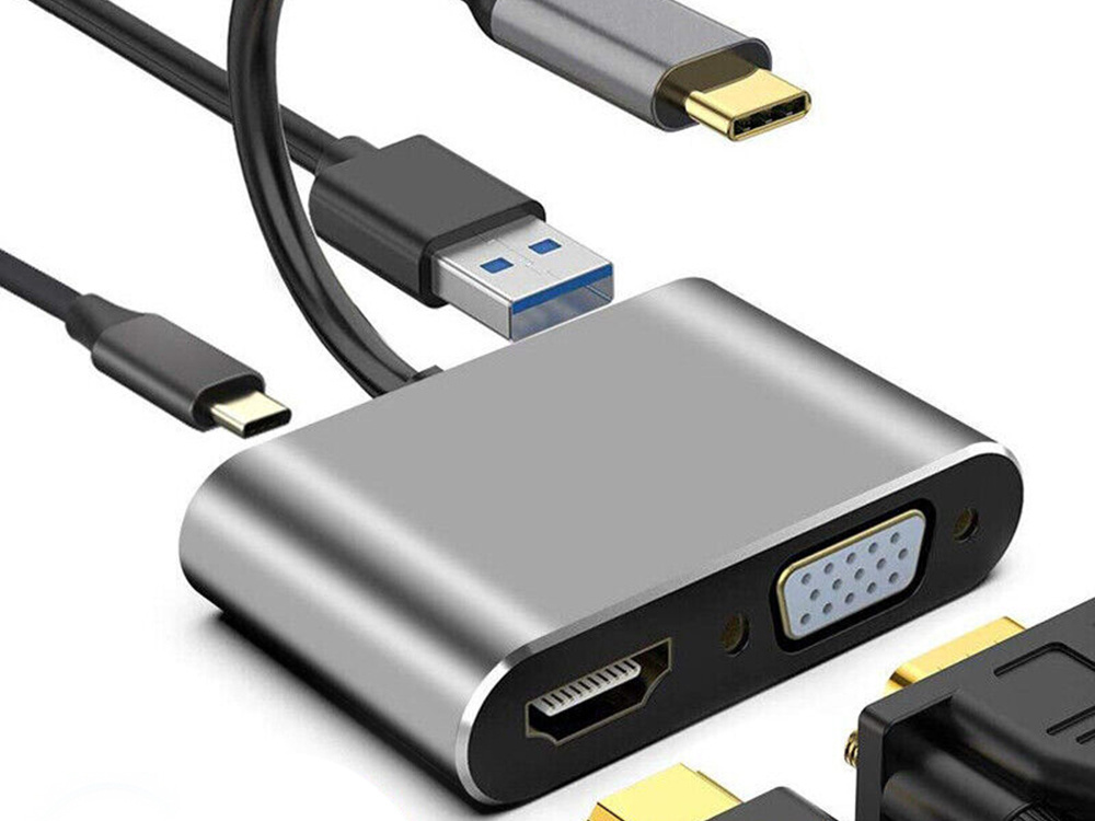 Adapteris usb-c į hdmi 4k vga usb 3.0