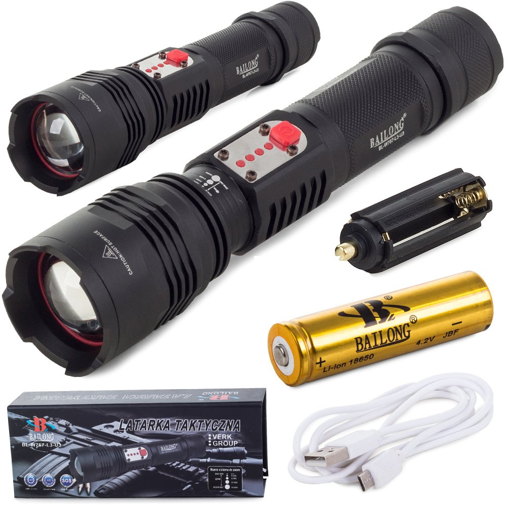 Žibintuvėlis bailong w767 su cree xm-l t6 dioda ir usb įkrovimu