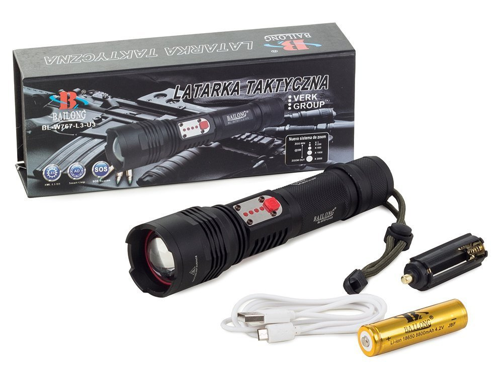 Žibintuvėlis bailong w767 su cree xm-l t6 dioda ir usb įkrovimu