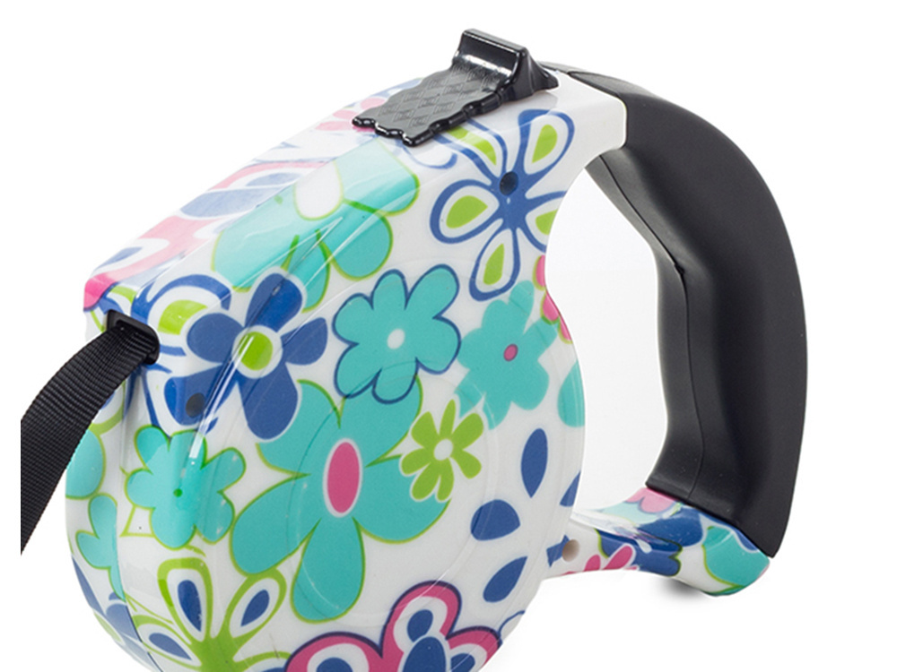 Automatinis pavadėlis šunims, 5 m, 15 kg, gėlių raštai
