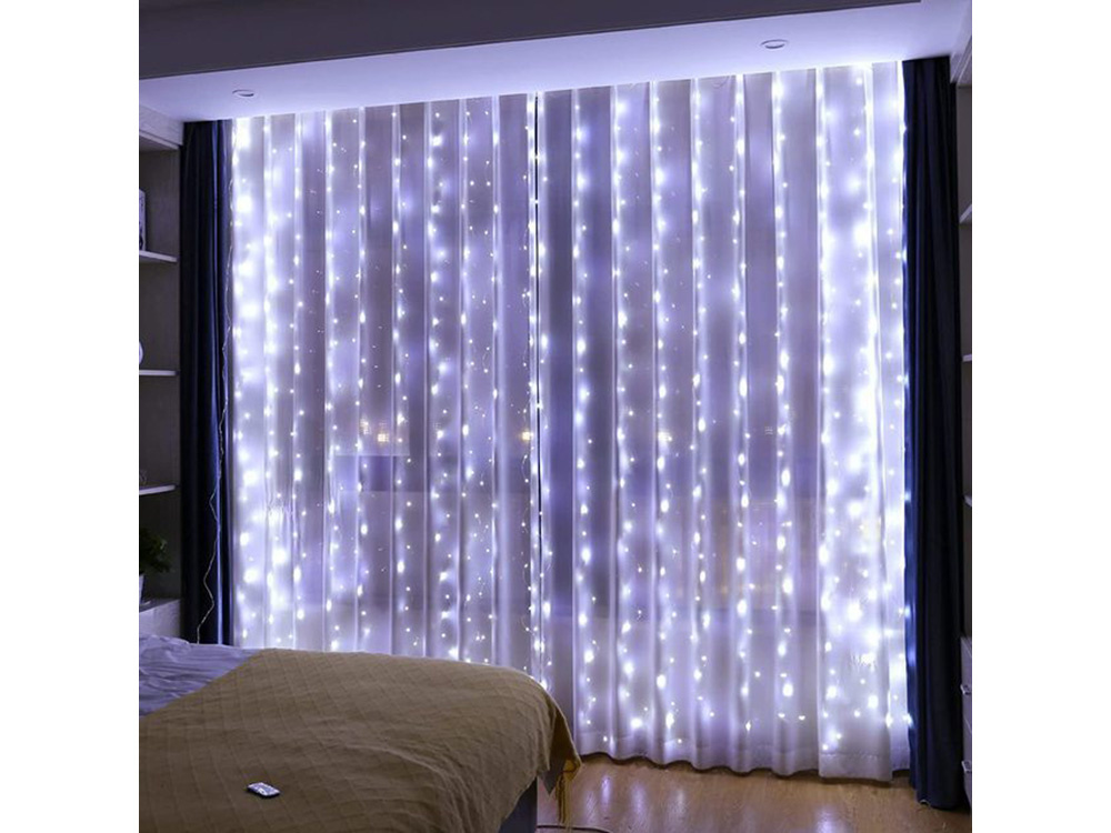 Šviesos užuolaida 300 led 3x3m su nuotoliniu valdymu