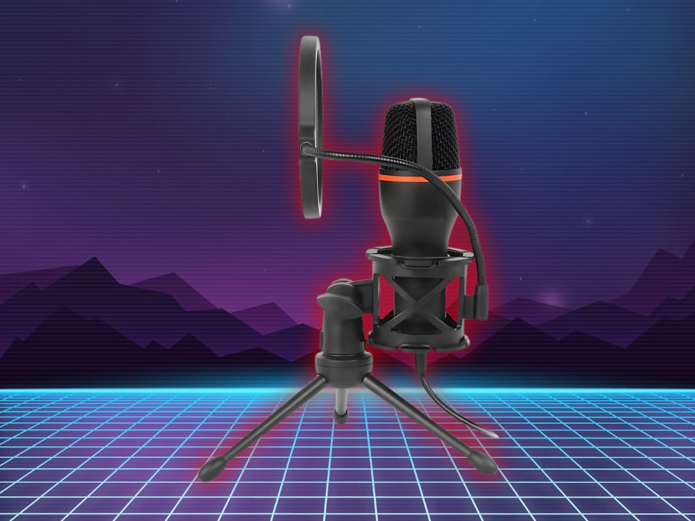 Studijinis usb mikrofonas su rgb apšvietimu ir stovu