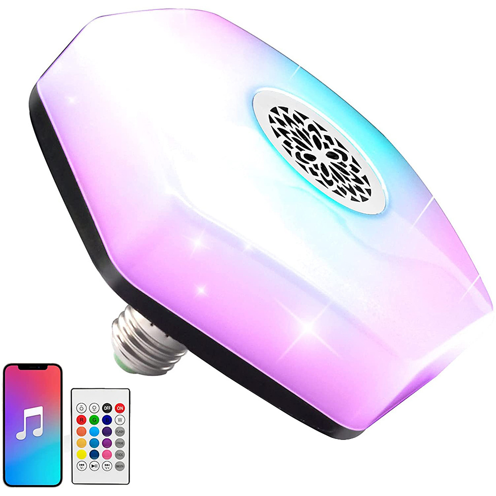 Rgbw led lemputė su bluetooth garsiakalbiu ir nuotolinio valdymo pultu, e27
