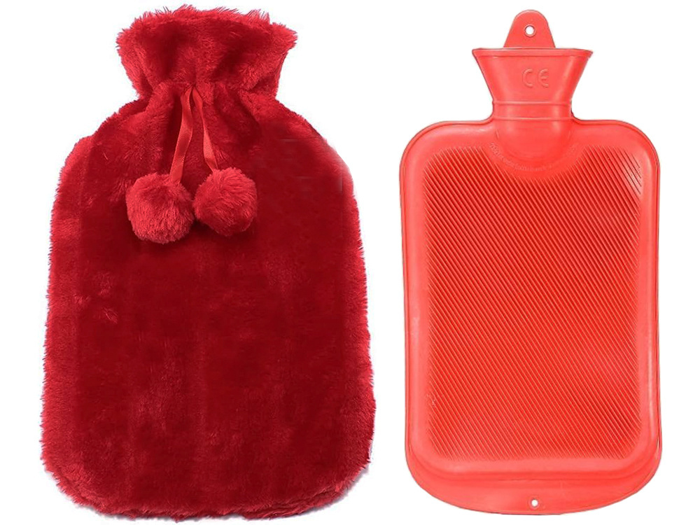 Guminis termoforas su minkštu užvalkalu, 1700 ml, raudonas