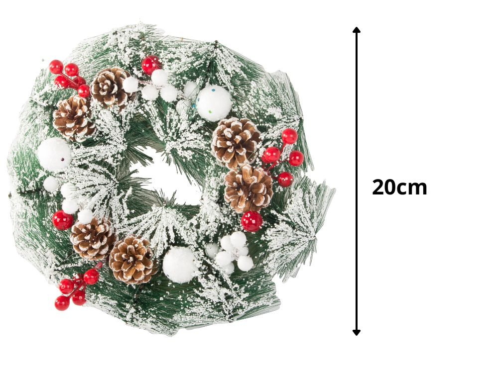 Kalėdinis vainikas su dekoracijomis, 20 cm