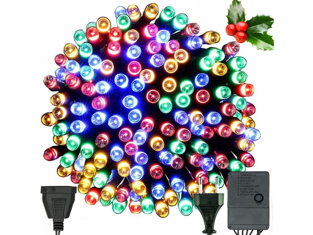 Kalėdinės girliandos 200 led, įvairiaspalvės, 8 programos
