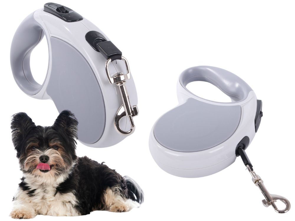 Automatinis pavadėlis šunims iki 15 kg, 5 m, pilkas